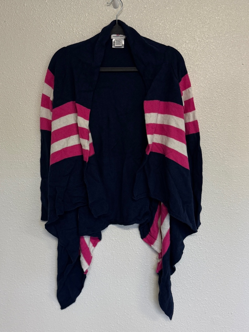 Vineyard Vines XS Wool Angora Cashmere Blend Navy Open Front Sweater Stripes